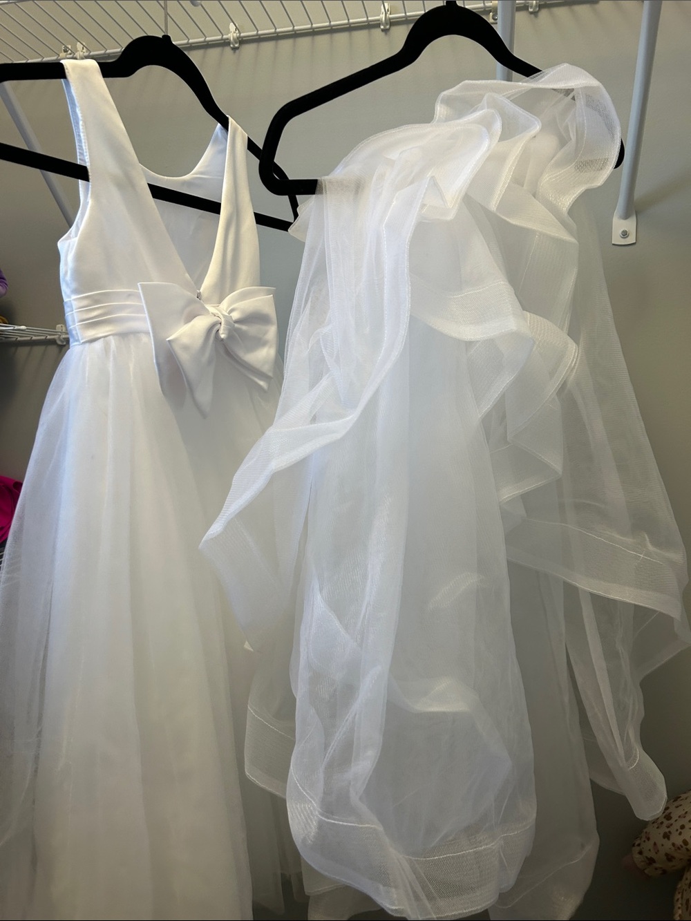 Azazie White Ruffled Organza Back-Bow Flower Girl Gown - Picture 3 of 3